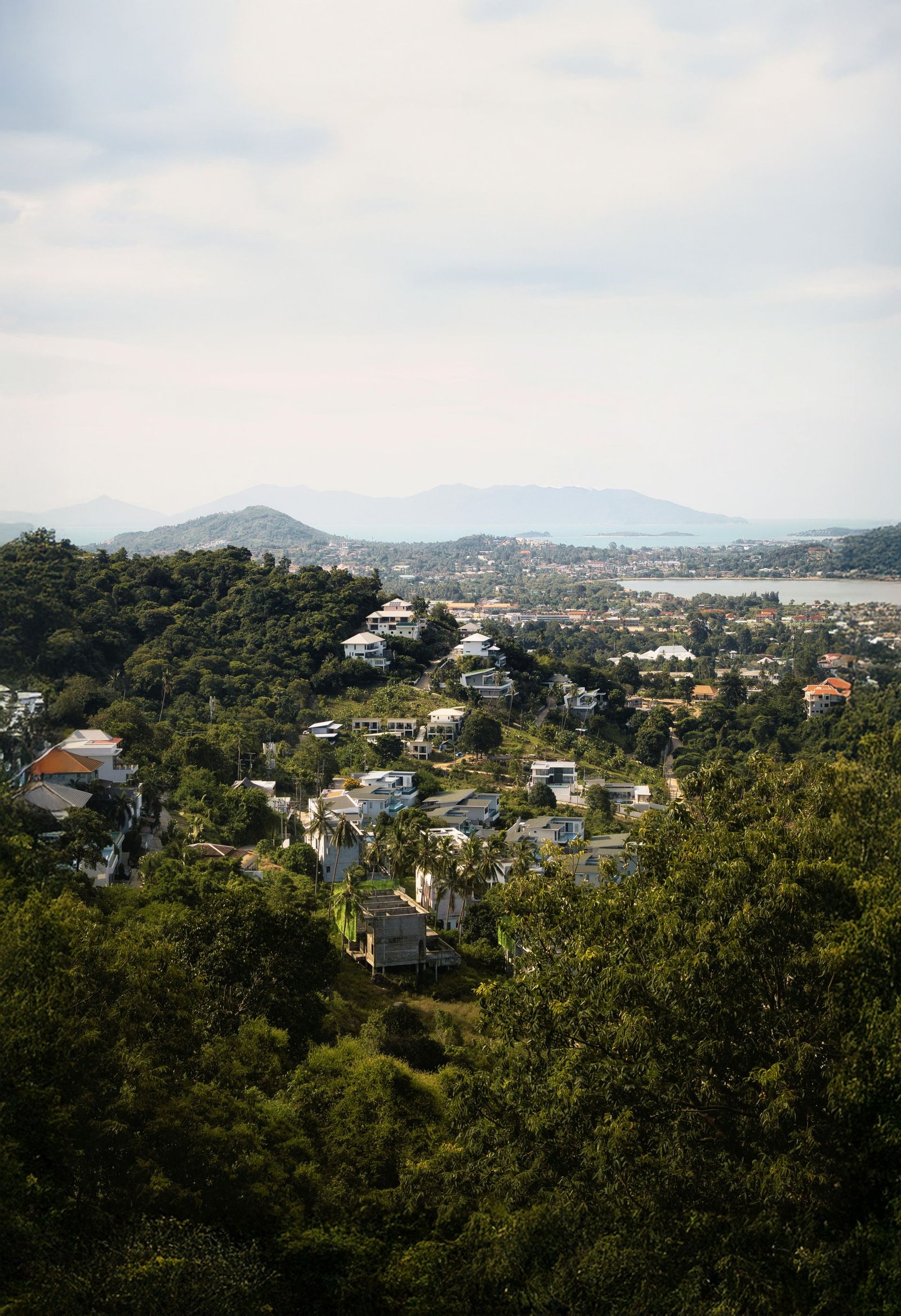 Aerial view of Koh Samui's lush hills and coastline